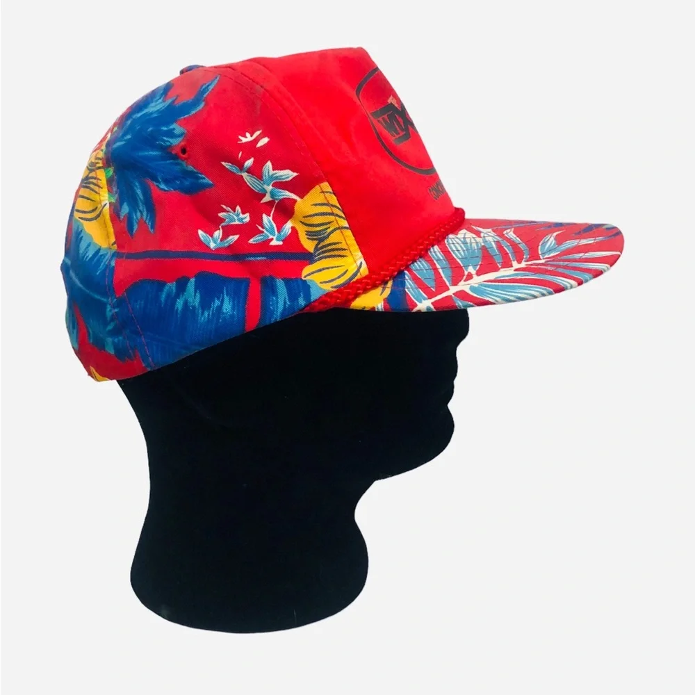 Vtg Nissin Wixom Concrete Hawaiian SnapBack Floral Hat Cap Adjustable 90s